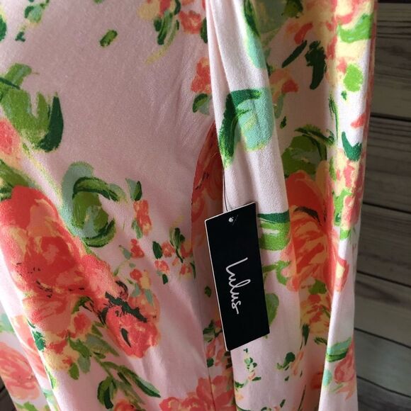 Lulus Blush Floral Long Bell Sleeve Open Back Swing  Dress XS NWT - Picture 7 of 8